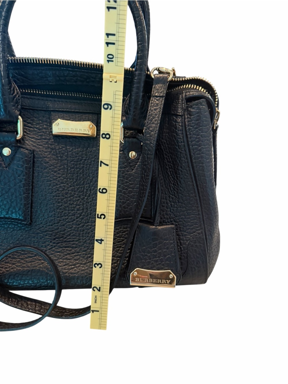 Burberry Black Pebbled Leather Satchel Handbag - Heritage Gladstone - Picture 12 of 13